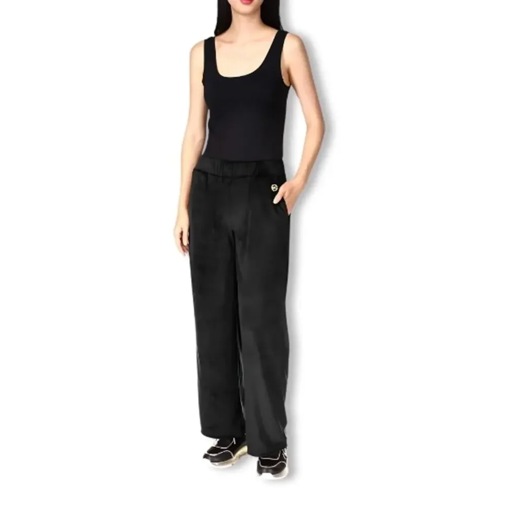 Michael Kors Velour Wide Leg Pants Classic Black Casual Comfort Style L NWT